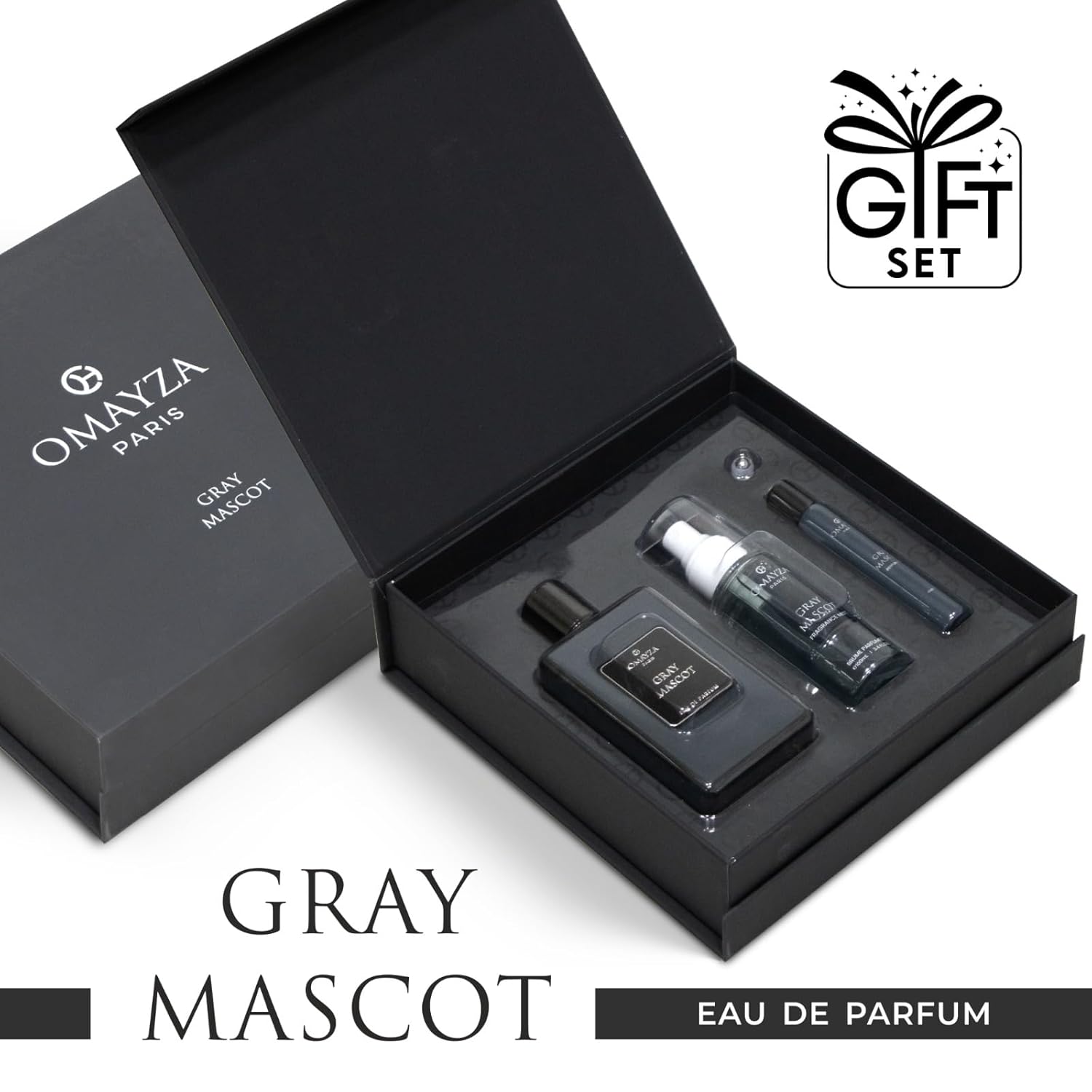 Gray Mascot GIFT SET (EDP 100ML + FRAGRANCE MIST 100ML + PERFUME OIL 10ML) PARIS for Men